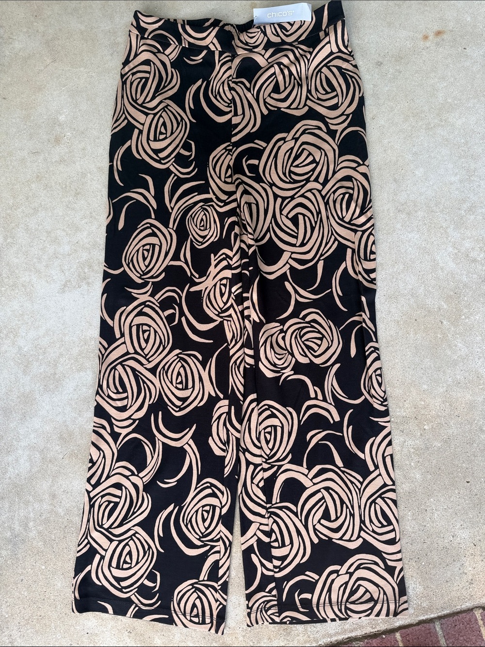 Chico's Black and Beige Floral-Print Wide-Leg Pants